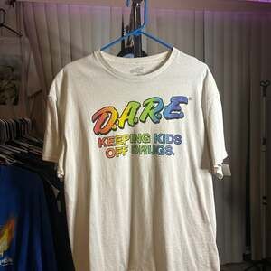 D.A.R.E. To Keep Kids Off Drugs T-Shirt Rainbow Lettering White